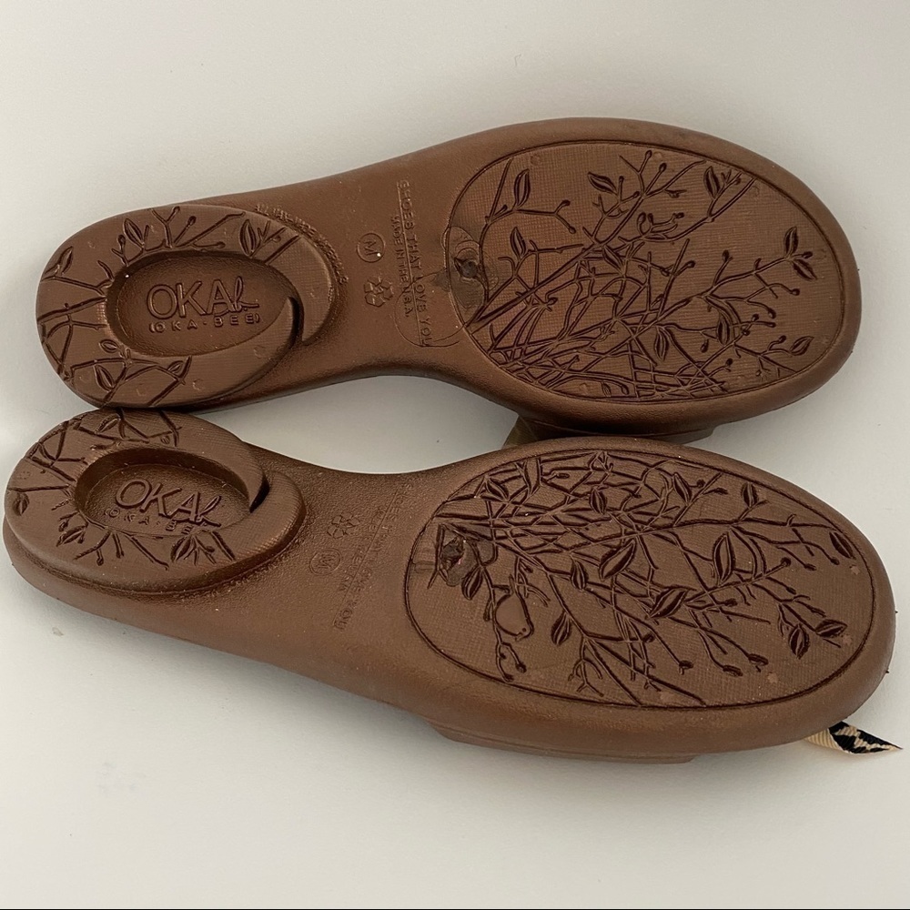 OKAB  SANDALS SIZE M 7-8 BRONZE ANIMAL PRINT BOW - Picture 3 of 8